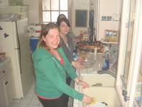 Danijela, Sharon, and Allyson working in the kitchen