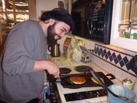 Sam making special Machado pancakes