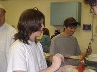 Justin and Andrew serving up the spaghetti