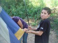 Nick building our tent