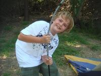 Matty helping build tents