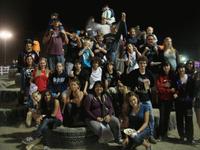 On tire mountain at the Corn Maze