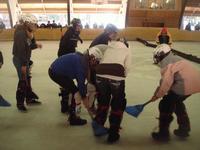 The girls battling it on the ice.