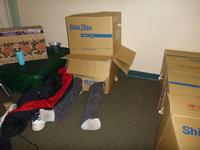 Tim slept this way all night in his cardboard building