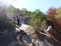 Climbing down into the caves