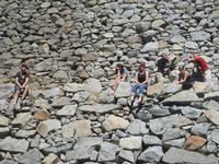 Sitting on the back side of the Lake Alpine dam