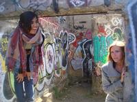 Karena and Amy exploring an old fort