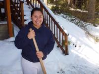 Ronni shoveling the driveway