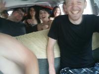 Piled in the van after the epic hail and lightning storm