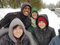 Camille, Serge, Ashley, and Carmen in the snow