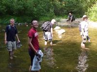 Happy Derek before dropping Jon-Michael's boot in the river.