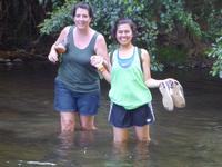 Sharon and Karena crossing the river