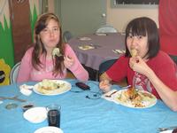 Ashley and Fion chowing down after not eating for 30 hours